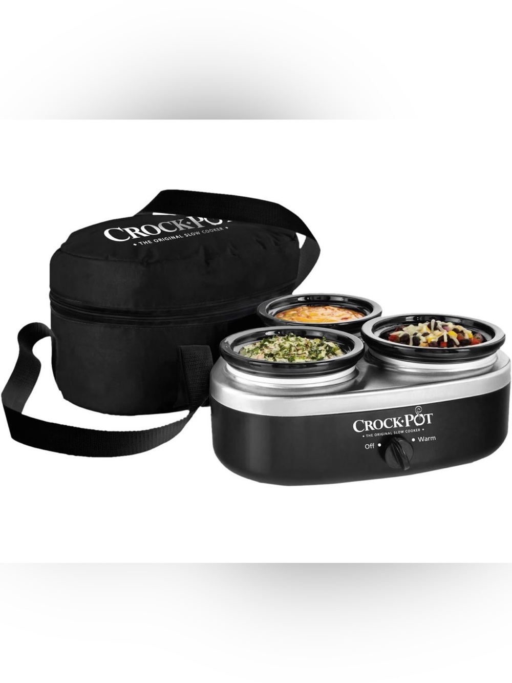 Crock-Pot 16-Ounce Little Triple Dipper Slow Cooker, Silver and Black